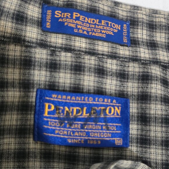 Pendleton Sir Pendleton Fine Worsted Wool LS Bf Plaid Shirt Beige Black Plaid M* - Picture 4 of 4